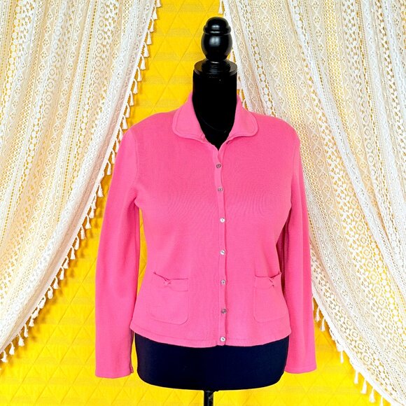 VTG Harold's Pink Bow Collared Twee Cotton Sweater Cardigan Size L - Picture 4 of 16